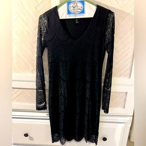 All over black lace dress with long sleeves